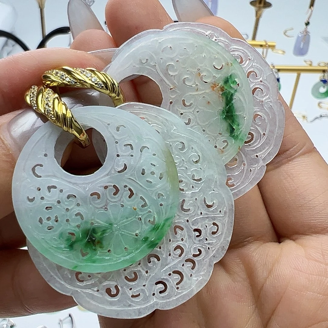 威***）翡翠银S925镶嵌耳饰天然缅甸A货翡翠特价