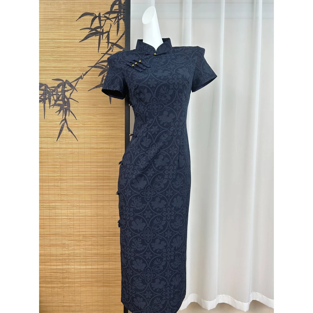 【花似锦】藏蓝复古新中式短袖旗袍女2025夏新款日常可穿改良年轻款