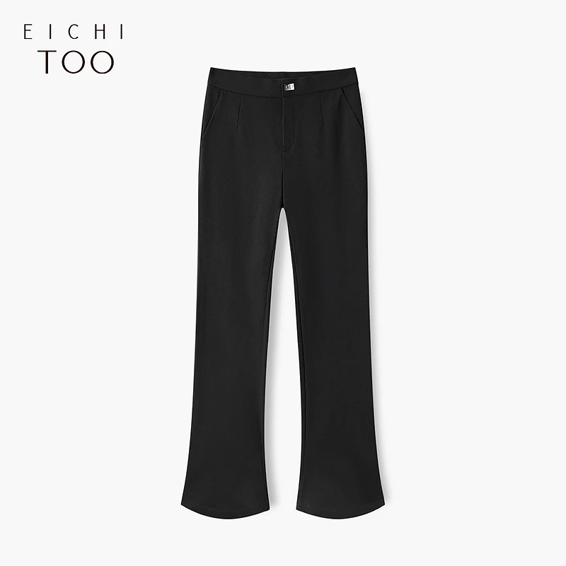 A爱居兔黑色修身显瘦弹力喇叭裤马蹄裤EKEBJ1N001A