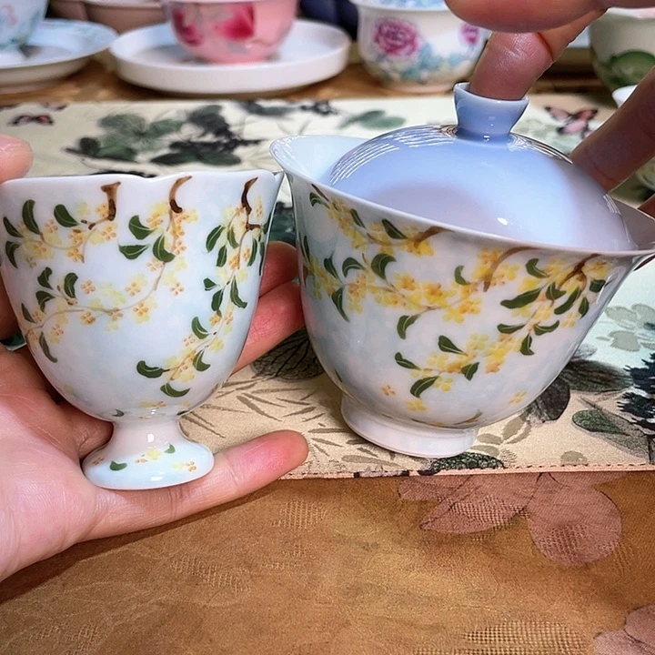 【闪购商品】桂影弄月盖碗➕蔷薇高足杯