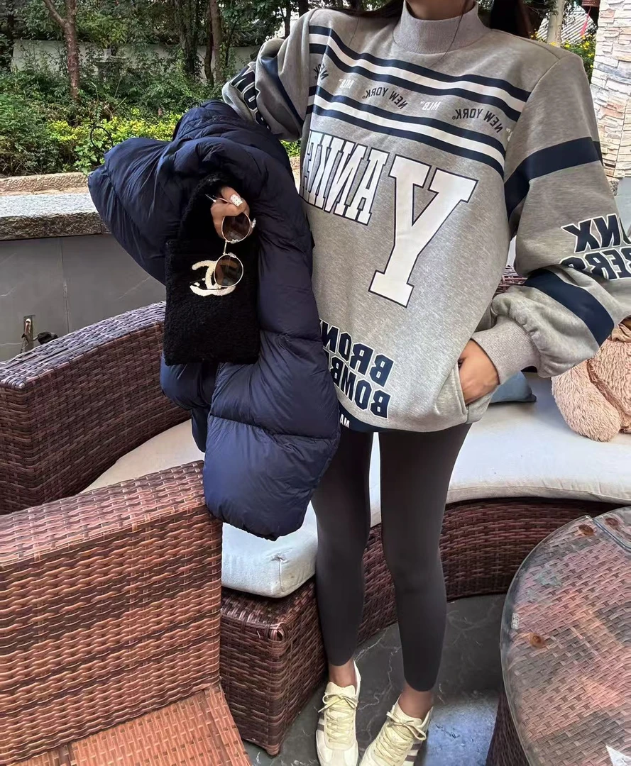 吉吉【灰度漫游】定制美式潮流撞色印花加绒圆领长袖卫衣#3125 C80