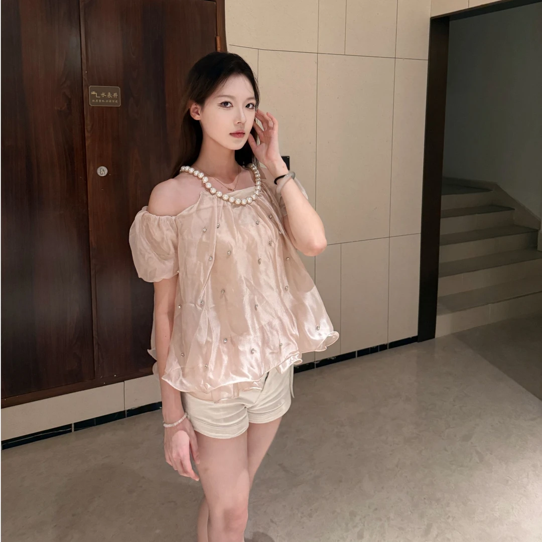 以恩STUDIO常规法式花朵夏季泡泡袖百搭衬衫减龄小衫衬衣泰式