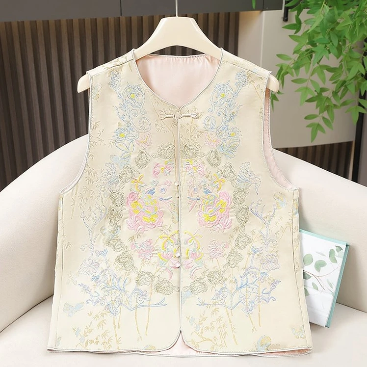春秋新款重工刺绣新中式休闲马夹中国风女士马甲上衣