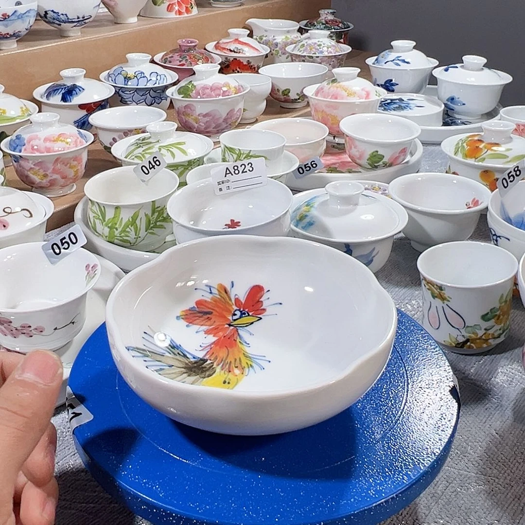 景德镇手工手绘陶瓷5寸花口碗