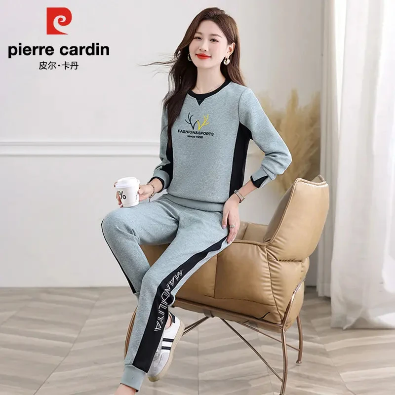 皮尔卡丹品牌时尚休闲套装女2025新款春秋季圆领卫衣运动服两件套