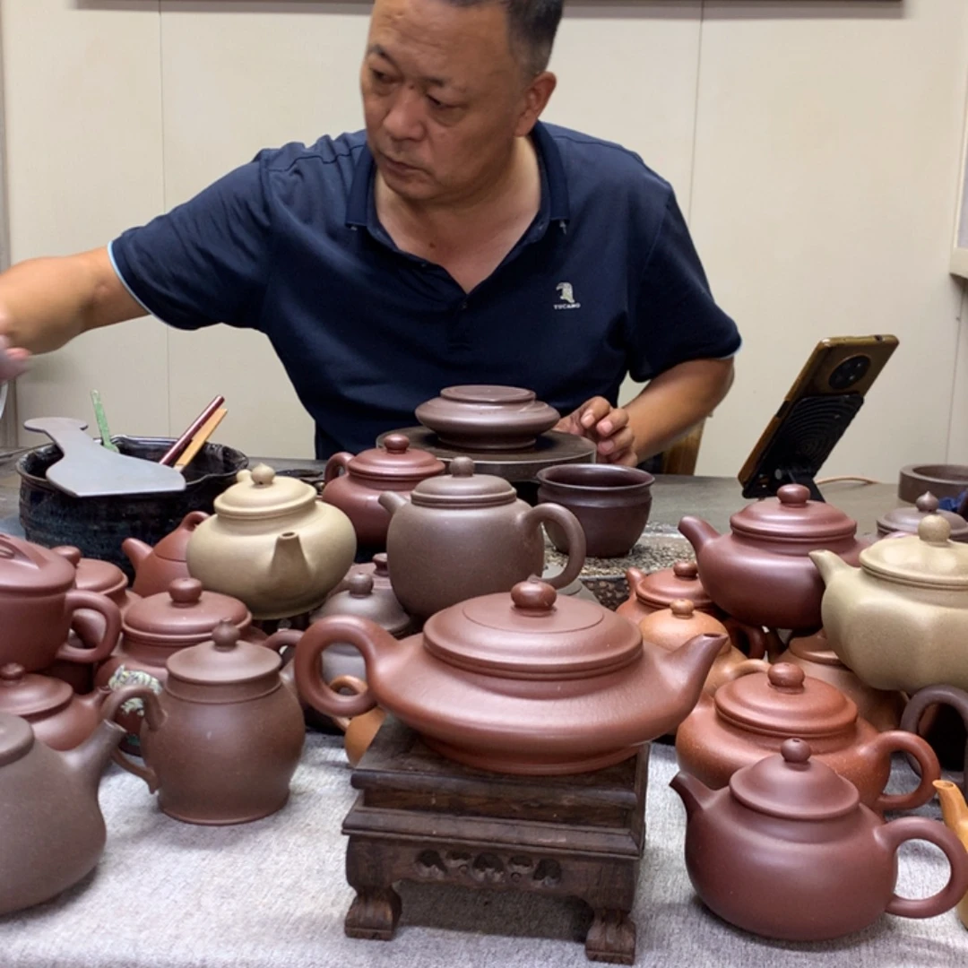 紫泥茶壶虚扁260 C半手工制作