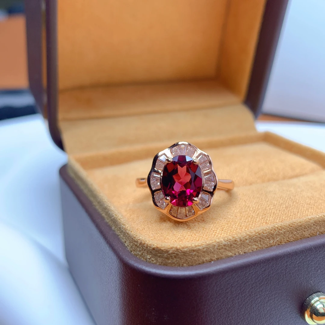 新款高定天然镁铝石榴石戒指s925银镶嵌紫牙乌宝石指环