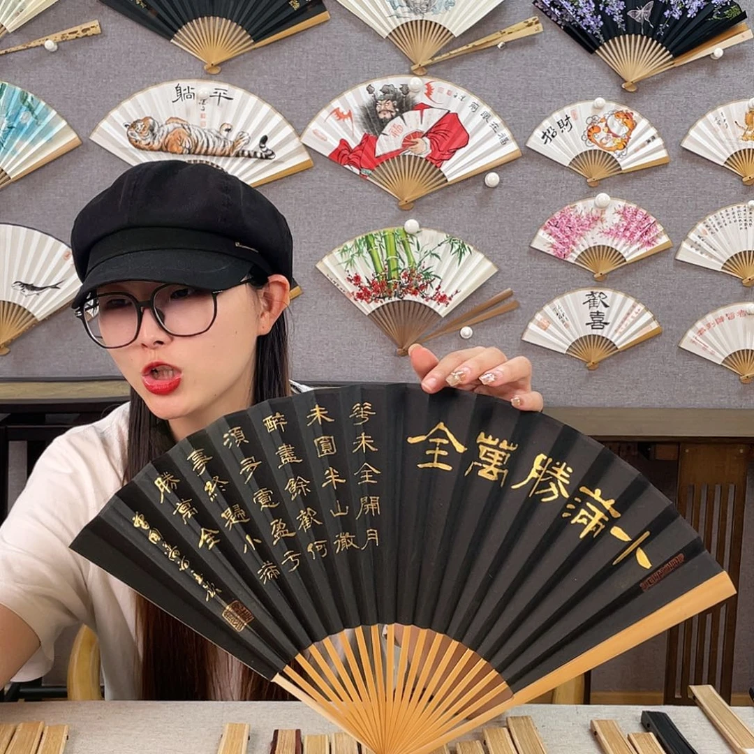 国画95寸玉竹-纯手绘-文玩扇骨（默认粘好）