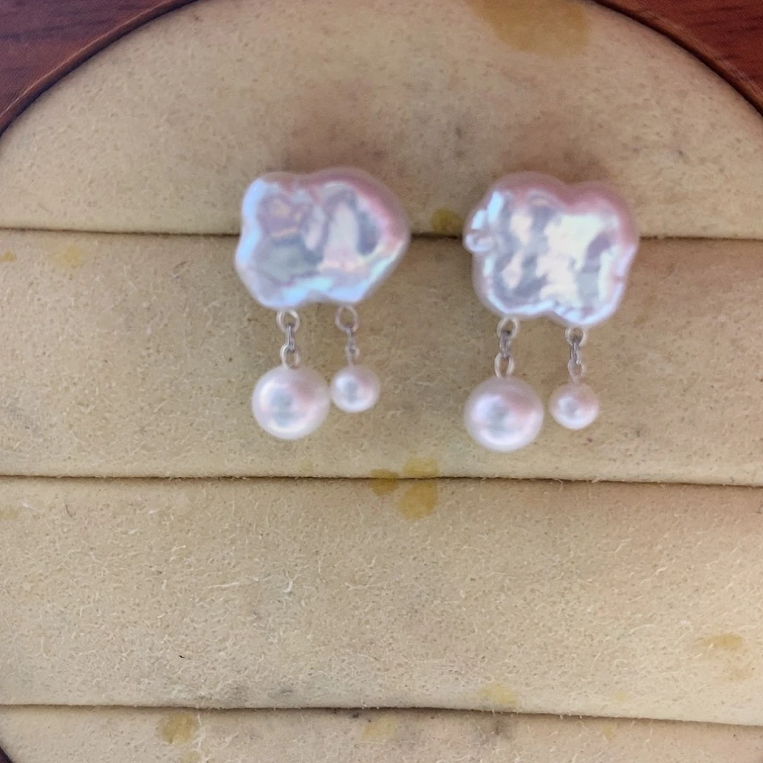 银S925镶嵌耳饰淡水珍珠