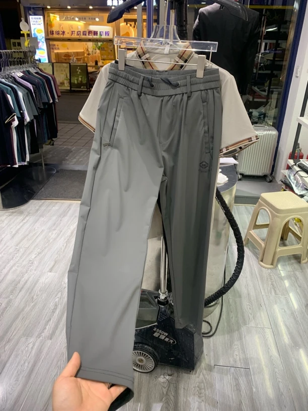 夏季薄款长裤春夏透气绣标休闲裤直筒夏日运动户外速干牛奶丝空调