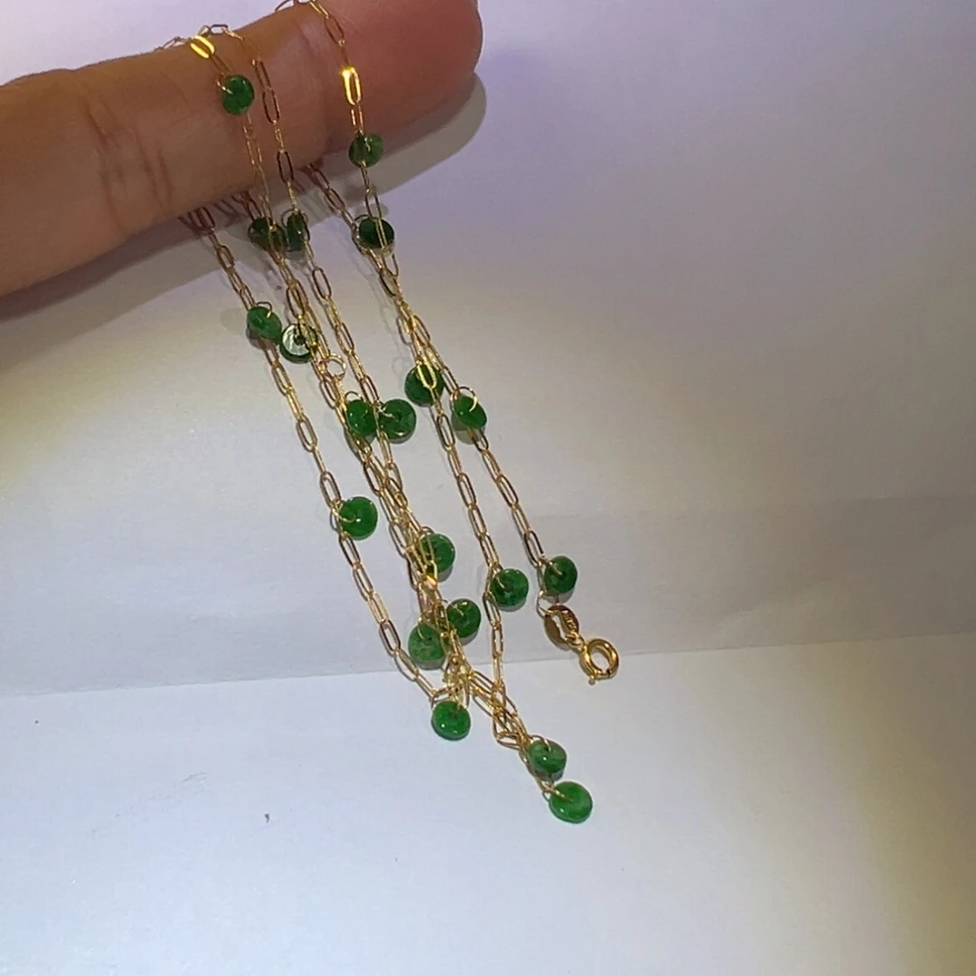 翡翠颈饰18K金镶嵌满天星50厘米