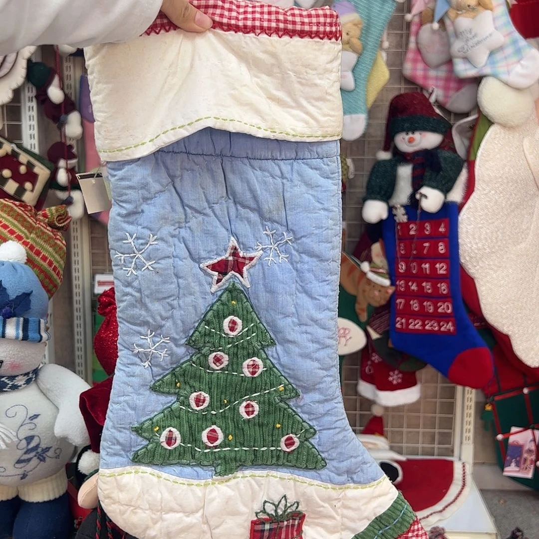 毛绒浅色系圣诞树大袜子