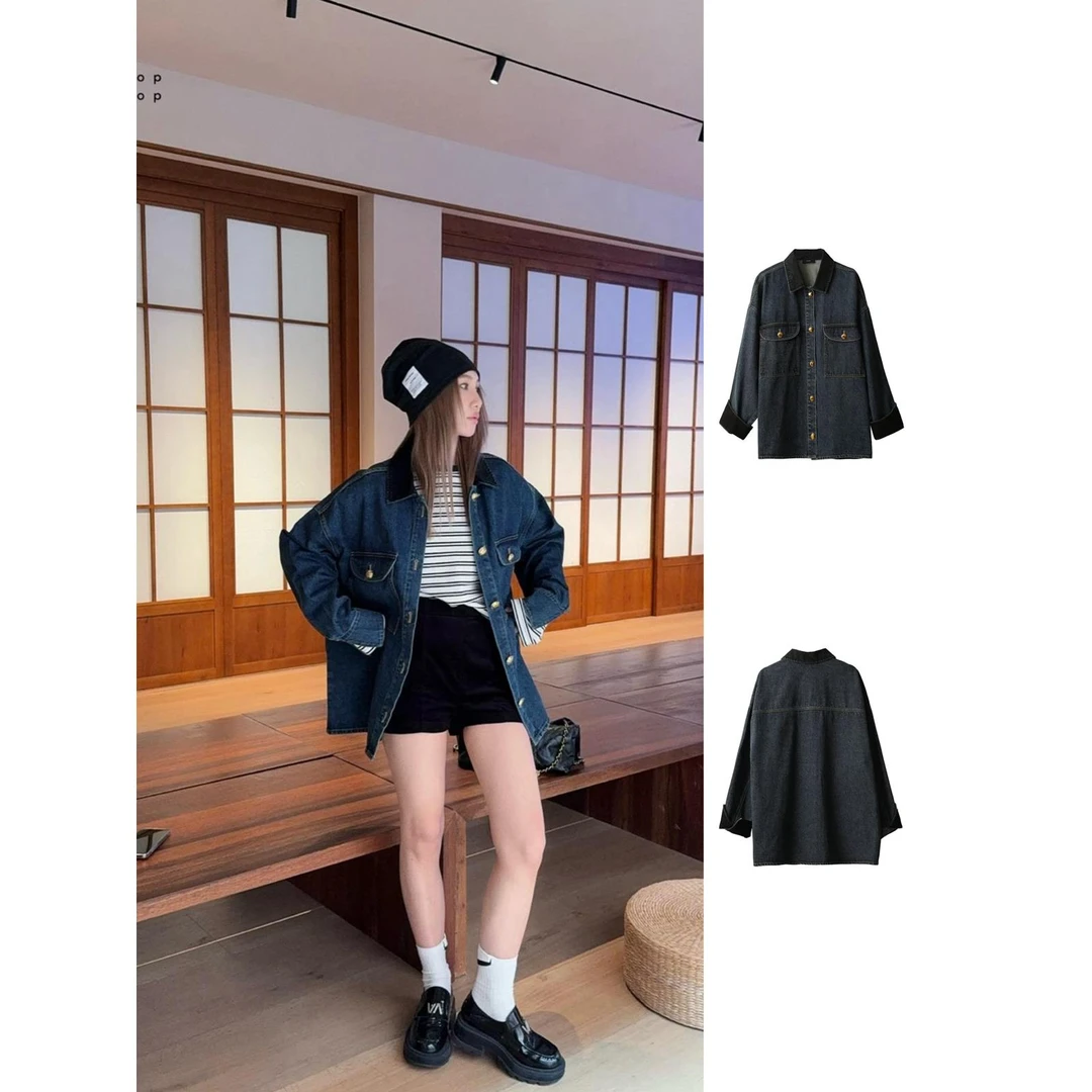 ICE DUST2025春夏翻领金扣宽松牛仔外套女1780dopdop买手店