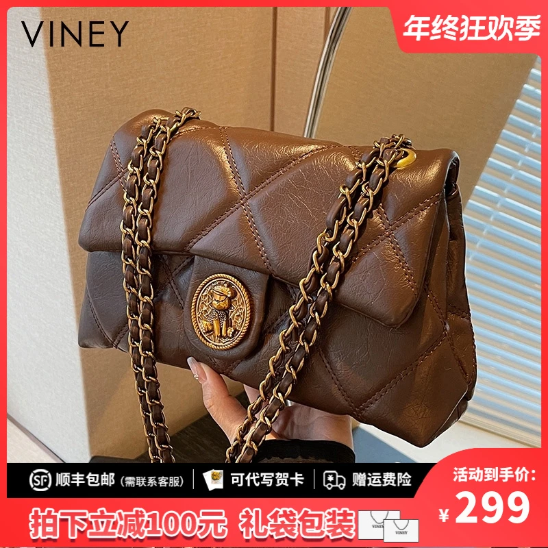 Viney包包女时尚复古单肩腋下包菱格斜挎包生日元旦礼物送女生