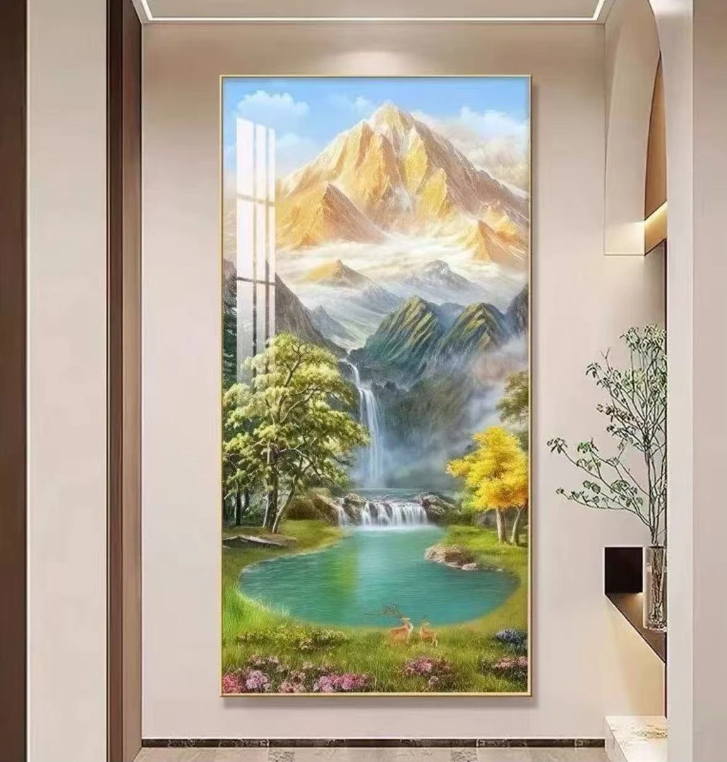升级版-玄关画-【金山聚宝盆】晶瓷画晶瓷镶钻画玄关画过道画装饰画