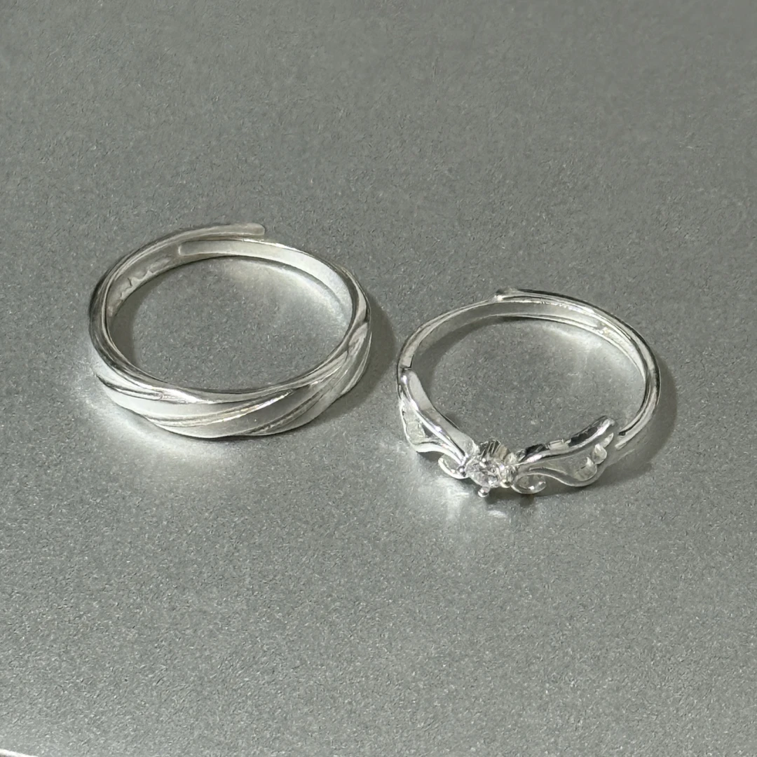 足银锆石戒指 13纯银s990情侣戒指女款调后小钻爪子压下防止松动