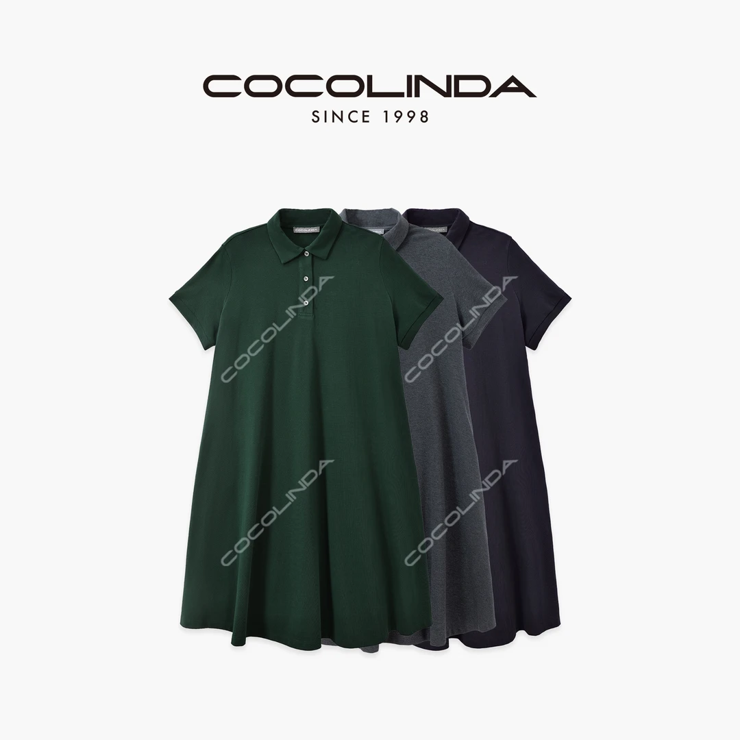 COCOLINDA100%棉三色POLO大A摆娃娃款连衣裙Q3586