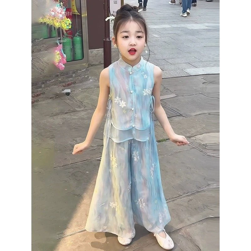 女童套装新中式夏季2025新款儿童国风洋气背心女孩夏装古风两件套