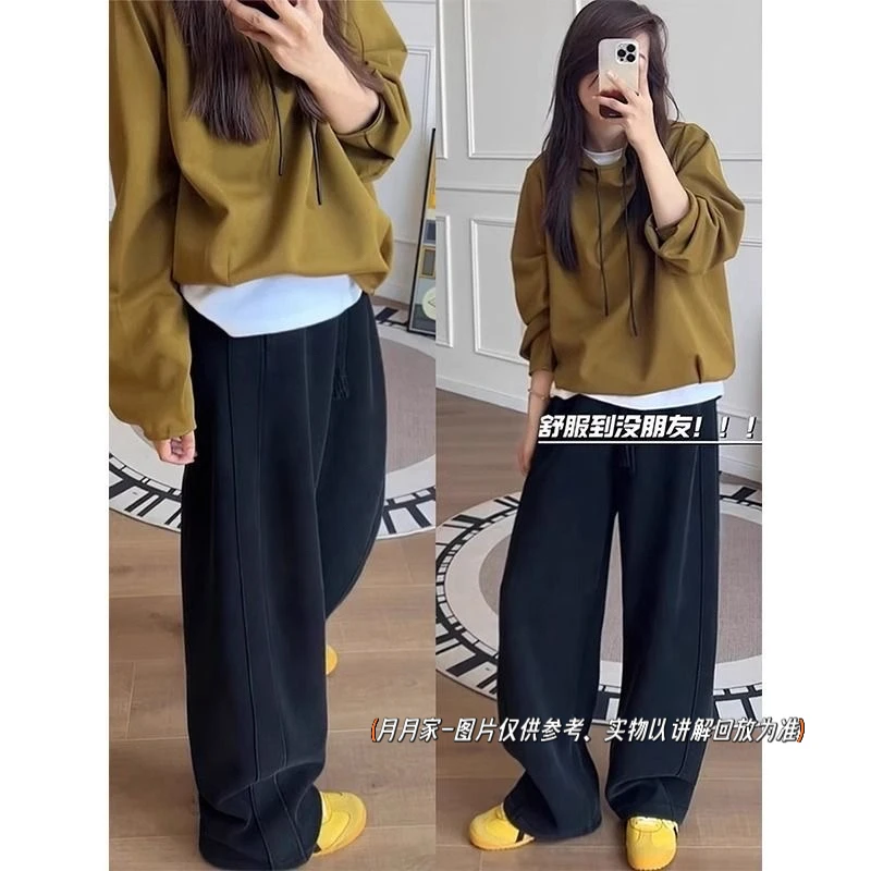 大码胖mm加绒休闲卫裤女秋季梨形身材大码宽松显瘦梨形身材高腰裤