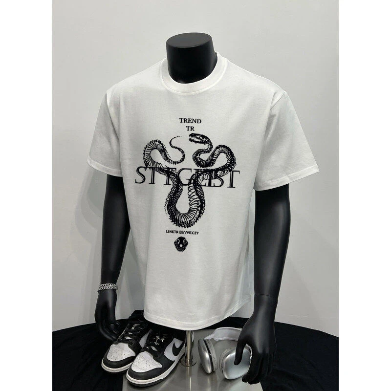 重磅纯棉短袖男蛇年印花设计感夏季宽松半袖T恤休闲百搭圆领短袖