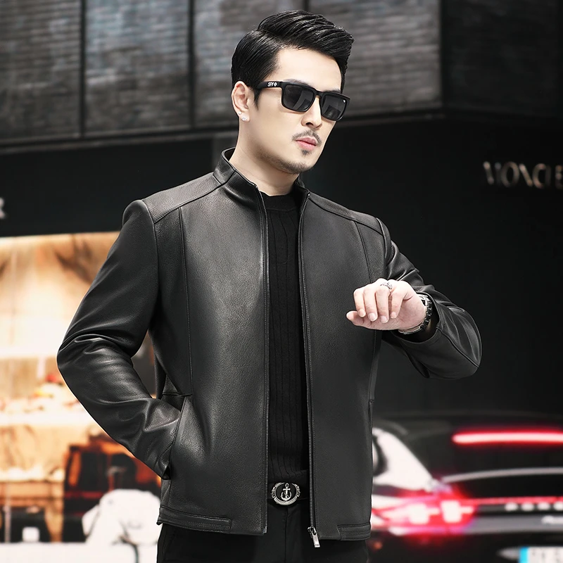 VBA 2305-1 YZX男士山羊皮立领海宁真皮皮衣时尚修身休闲男士短款