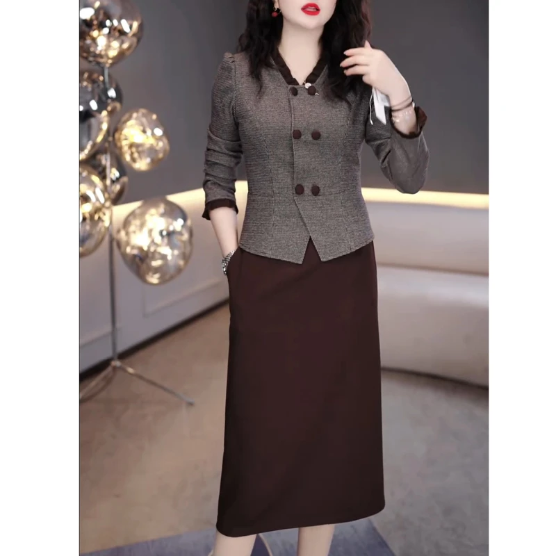 洋气时尚法式小香风格子格子磨毛连衣裙女春秋气质减龄显瘦裙子