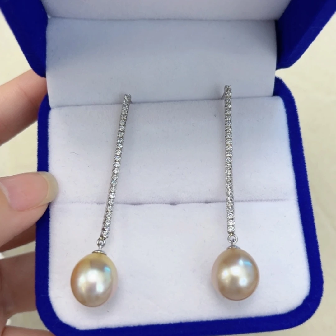 【闪购商品】海水珍珠耳饰银S925镶嵌浅金色11+mm