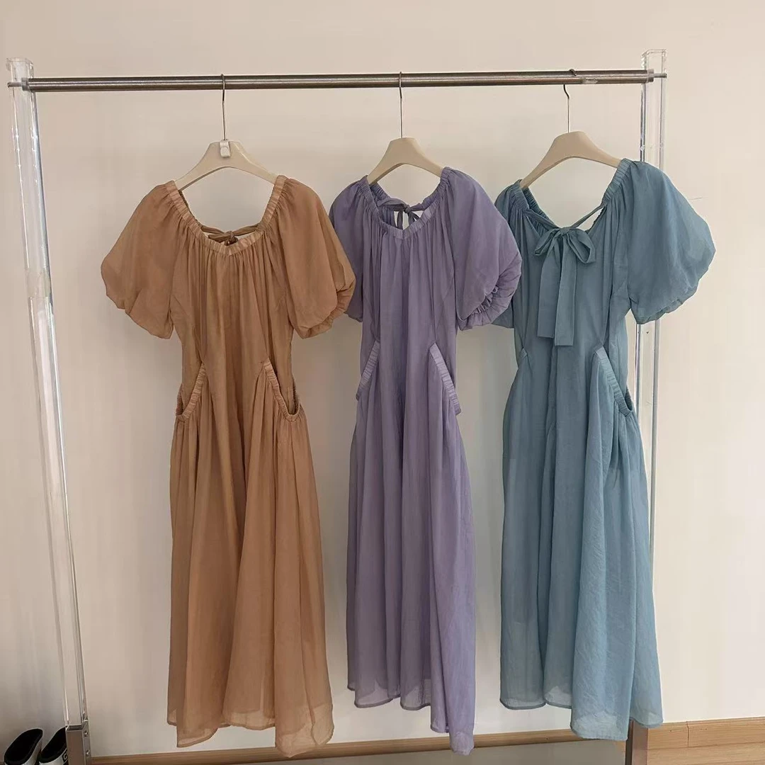 6890•LYQ# 交叉连衣裙 ins小众洋气背后交叉绑带长款连衣裙•