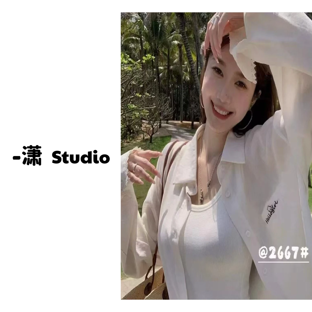 【2025夏季系列】长袖衬衫外套女宽松防晒衬衣两件套2667