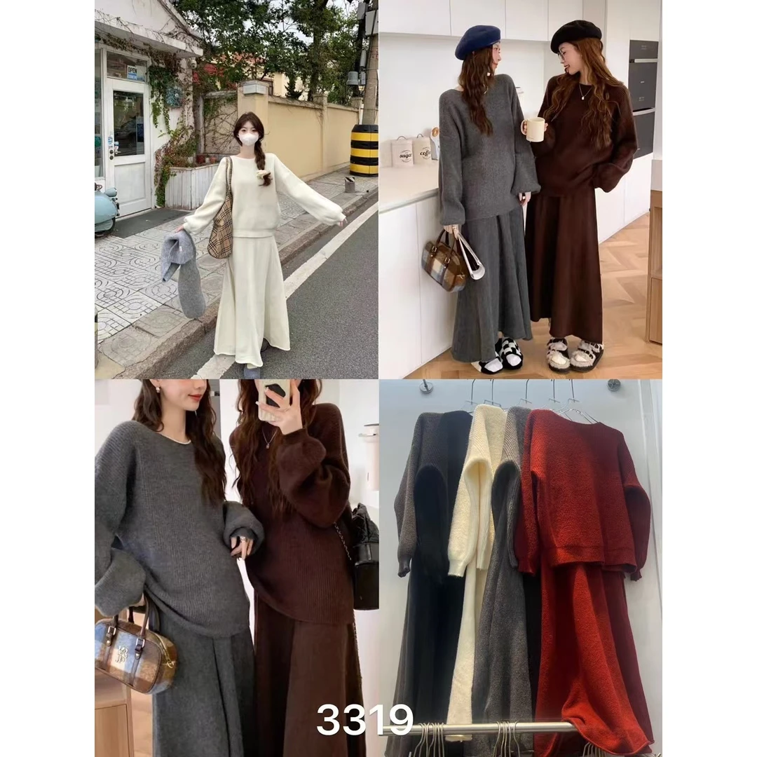 KIKI严选：3319-XV家欧洲站南油秋季新款慵懒风休闲针织两件套装