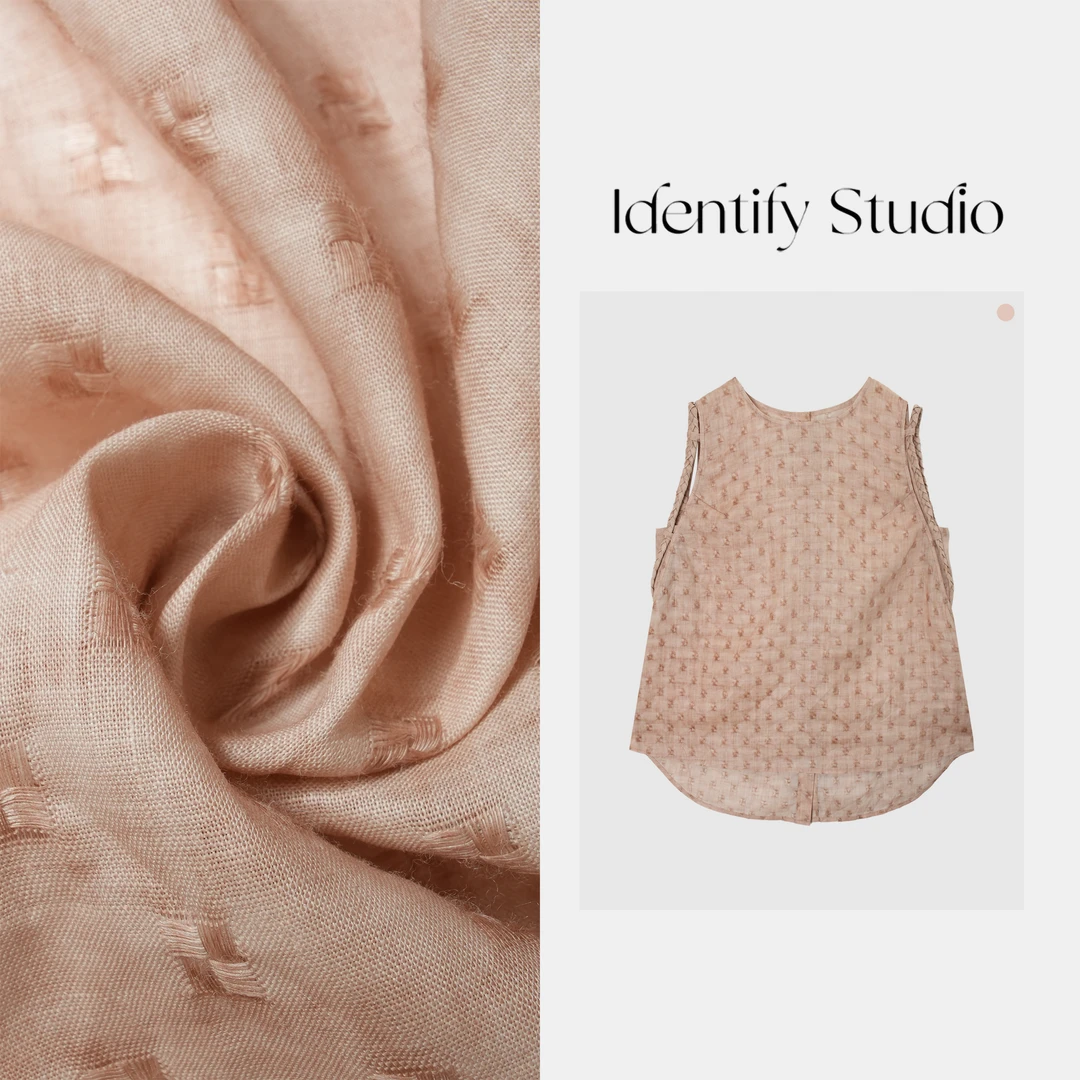 IDENTIFY"粉点点"夏季新款时尚编织边无袖苎麻马甲25SSss06009