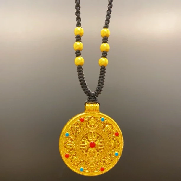 铜合金布艺项链 新中式国潮风 编织古法珠配珐琅彩花丝八宝盒项链