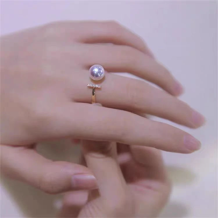 平衡木淡水珍珠铜合金戒指【金色/银色随机发一】