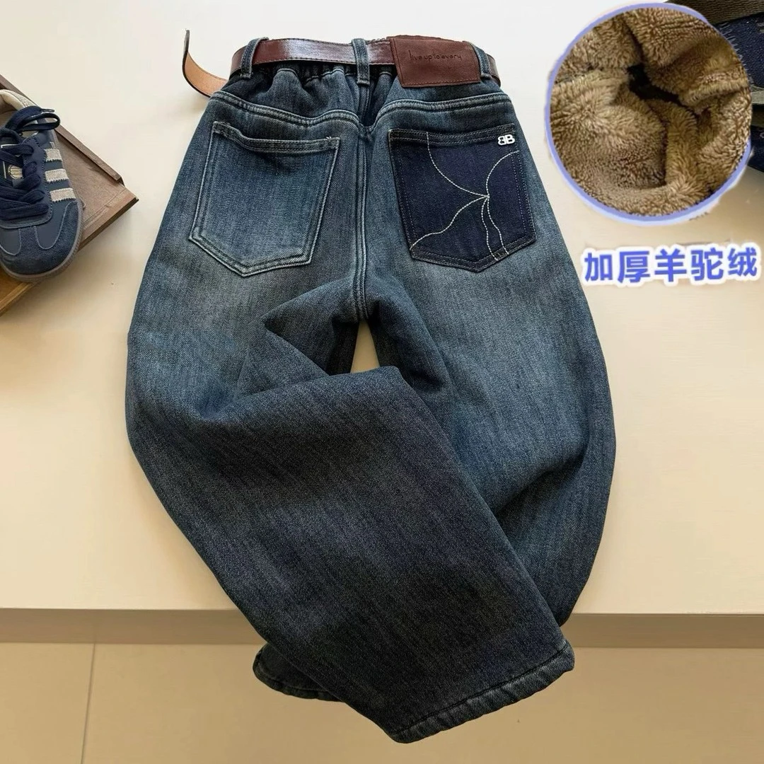 【-15°c可穿】男童裤子秋冬款2025新款中大童秋季直筒宽松加厚韩版
