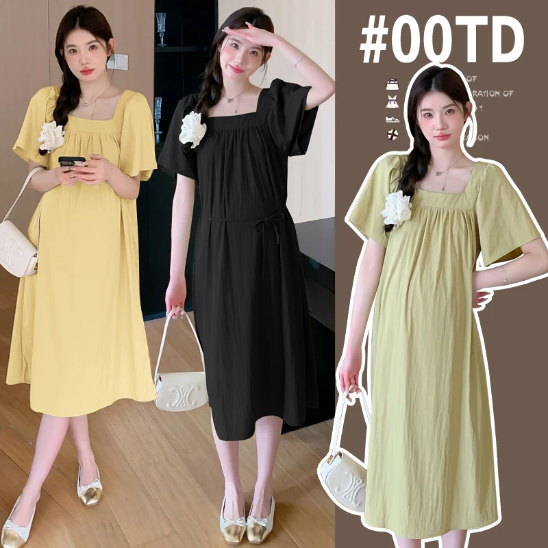 孕妇装连衣裙夏装2025新款方领雪纺裙中长款小个子辣妈夏季裙子