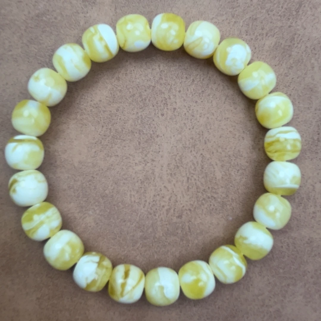 蜜蜡未镶嵌手串纯天然俄料金瓷白虎皮9.5*9腕口18+