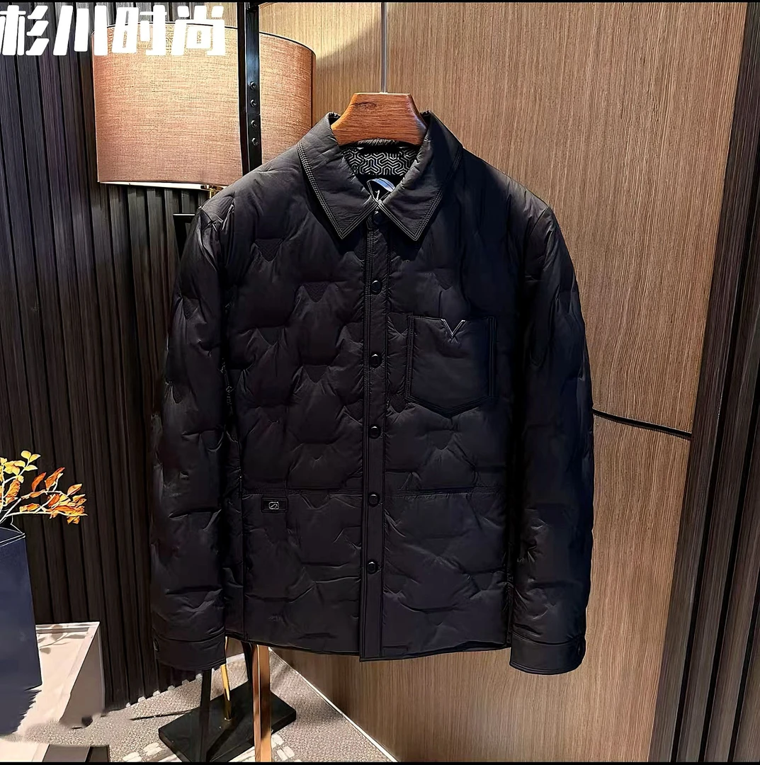 轻薄保暖！25冬季新款男士简约百搭衬衫领翻领90白鸭绒羽绒服外套