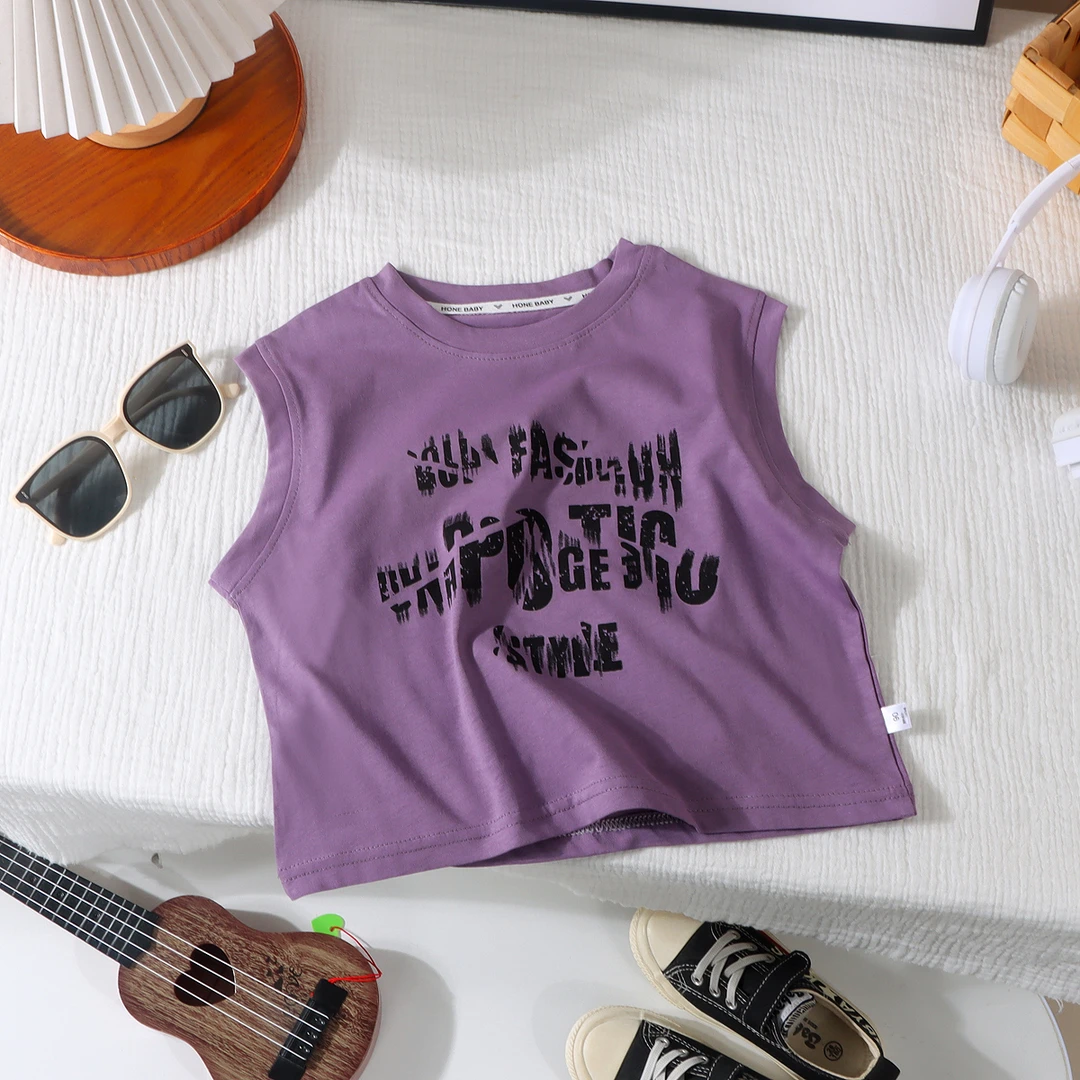 男童字母纯棉背心T恤宝宝2025新品夏款好看童装儿童上衣潮流