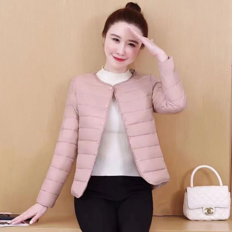 轻薄棉服女圆领内穿修身贴身保暖外套棉衣