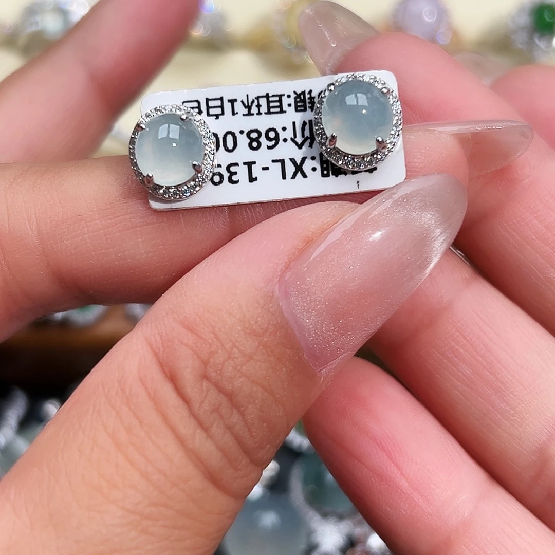 翡翠银S925镶嵌戒指缅甸天然A货翡翠耳钉