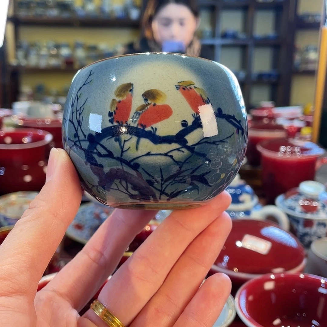 清欢柴窑，老陶泥喜上眉梢禅定杯