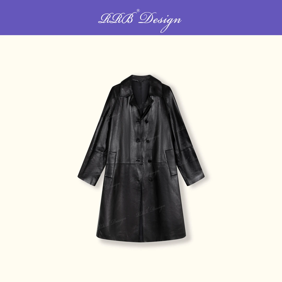 RRB Design「南安普顿」英国进口羊皮显瘦宽松中长款皮衣外套