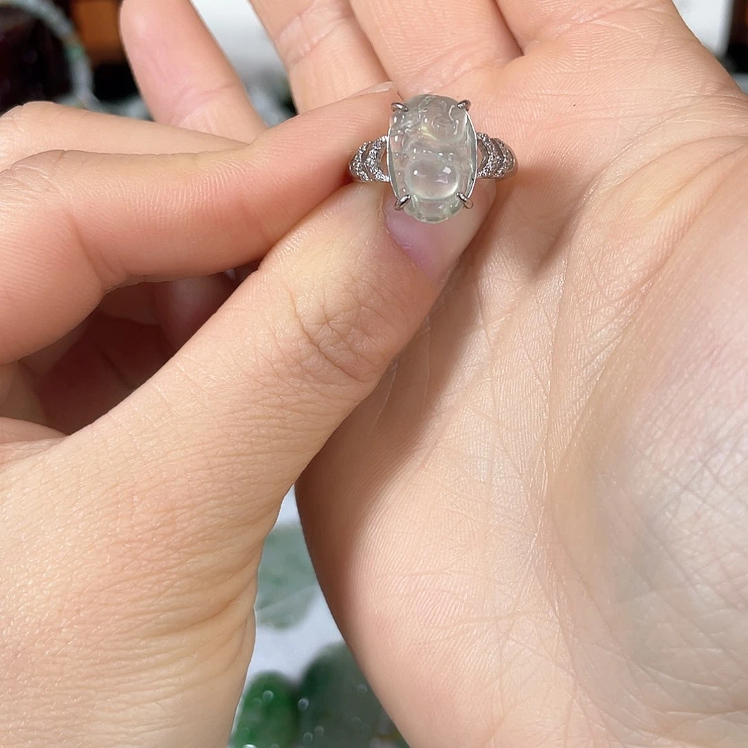 翡翠戒指未镶嵌张天然翡翠佛公戒指