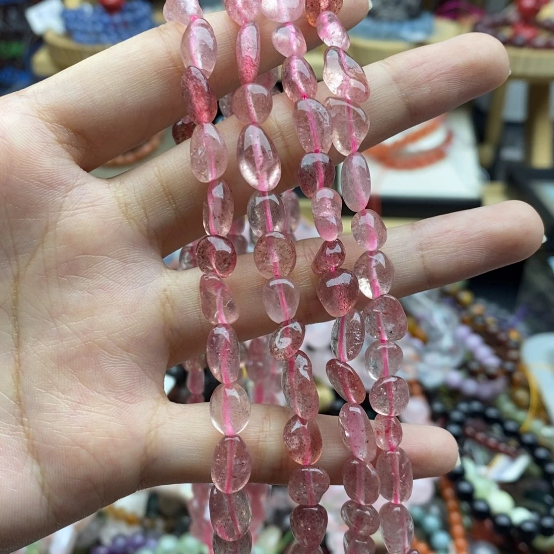 玛瑙/玉髓未镶嵌珠宝半成品一条天然透体草莓晶随行7-8mm