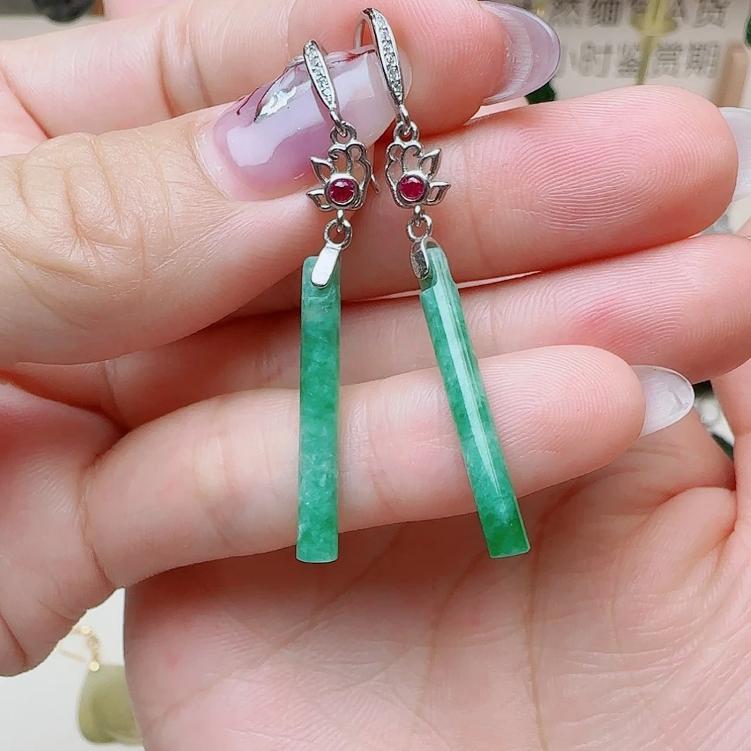 翡翠银S925镶嵌耳饰耳钩款
