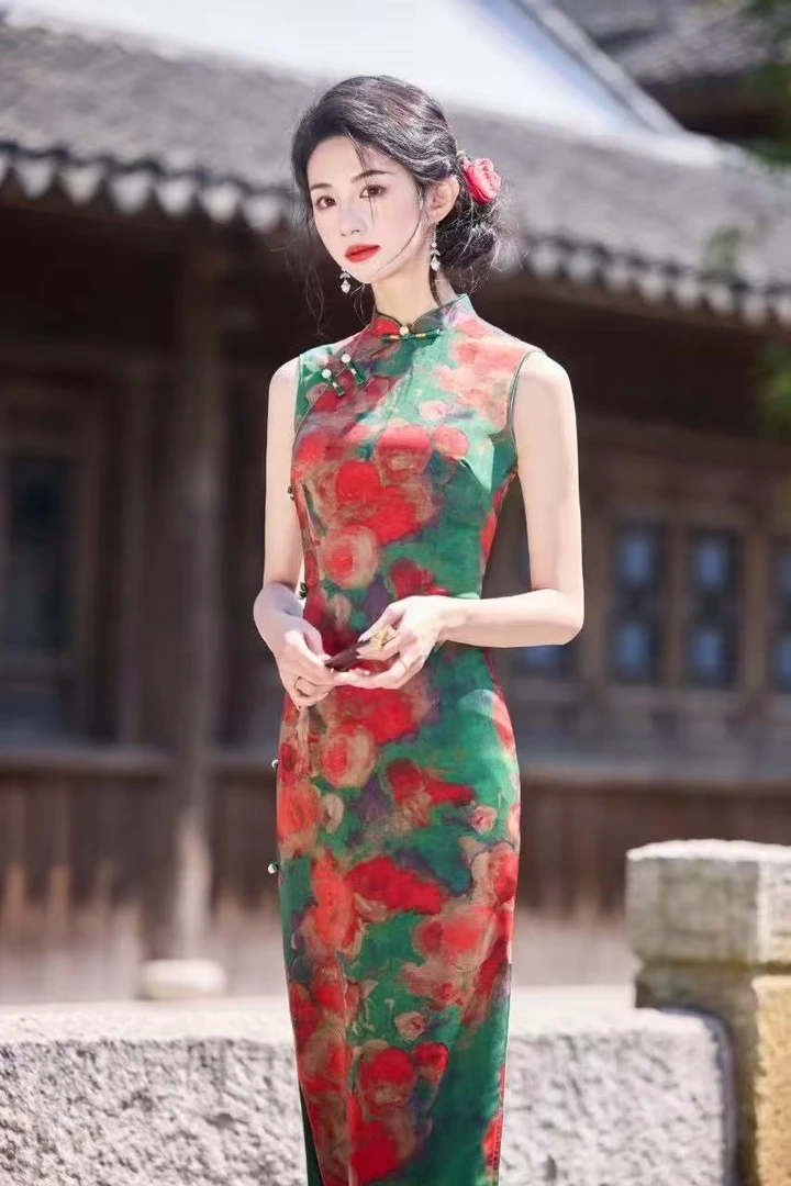 《繁花流年》中长款无袖送考旗袍日常2025新款高端大气年轻款女