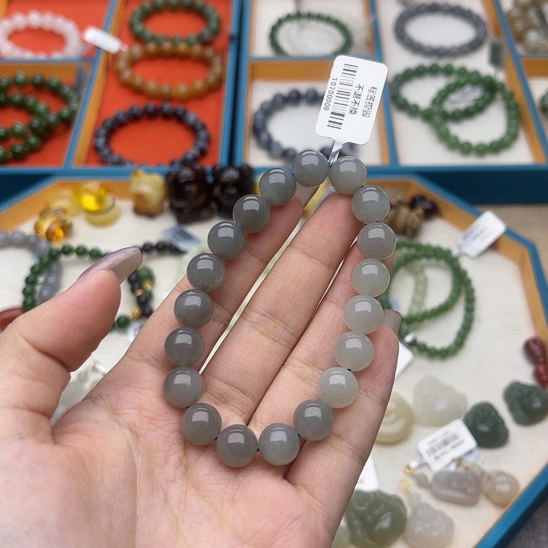 和田玉未镶嵌手链w43烟紫10mm