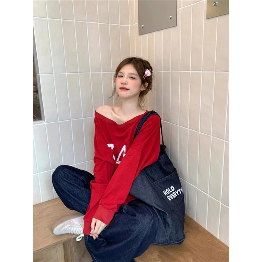 辣妹红色春秋休闲韩版长袖卫衣女2025外穿慵懒风宽松百搭上衣潮