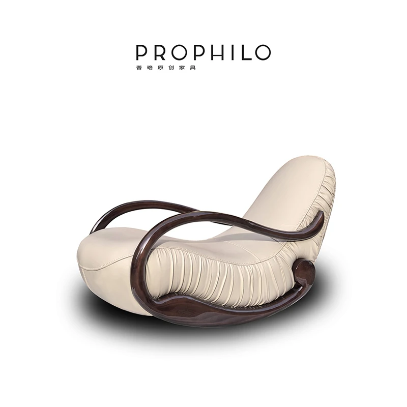 【圣蒂卡门】原创设计时尚艺术轻奢实木真皮钢琴漆休闲椅摇摇椅躺椅