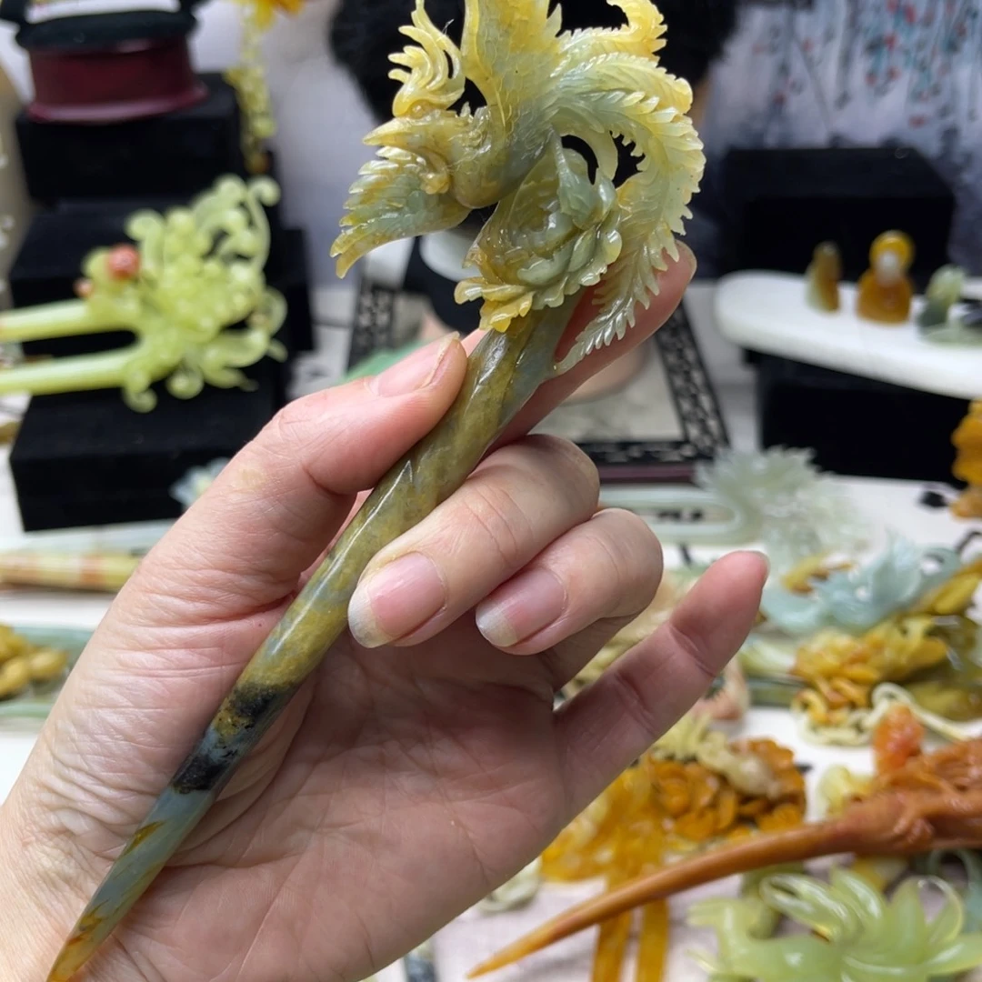 【闪购商品】蛇纹石玉发饰合金红**单